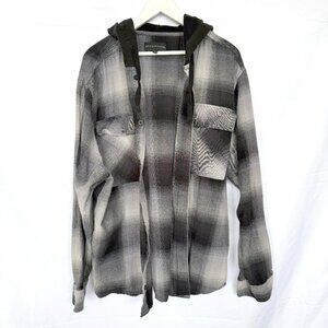 No Boundaries Black Gray Flannel Hoodie Shirt
